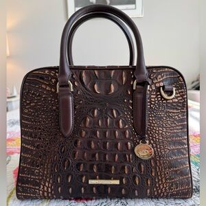 Brahmin Marissa Satchel with Metallic Accents - Brown Cocoa Folly Leather - NWT